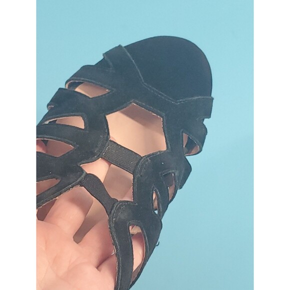 Tayran Sz 8 Wedge Sandal Strappy Slingback  Buckle Black Goth Preppy Summer - Picture 12 of 12